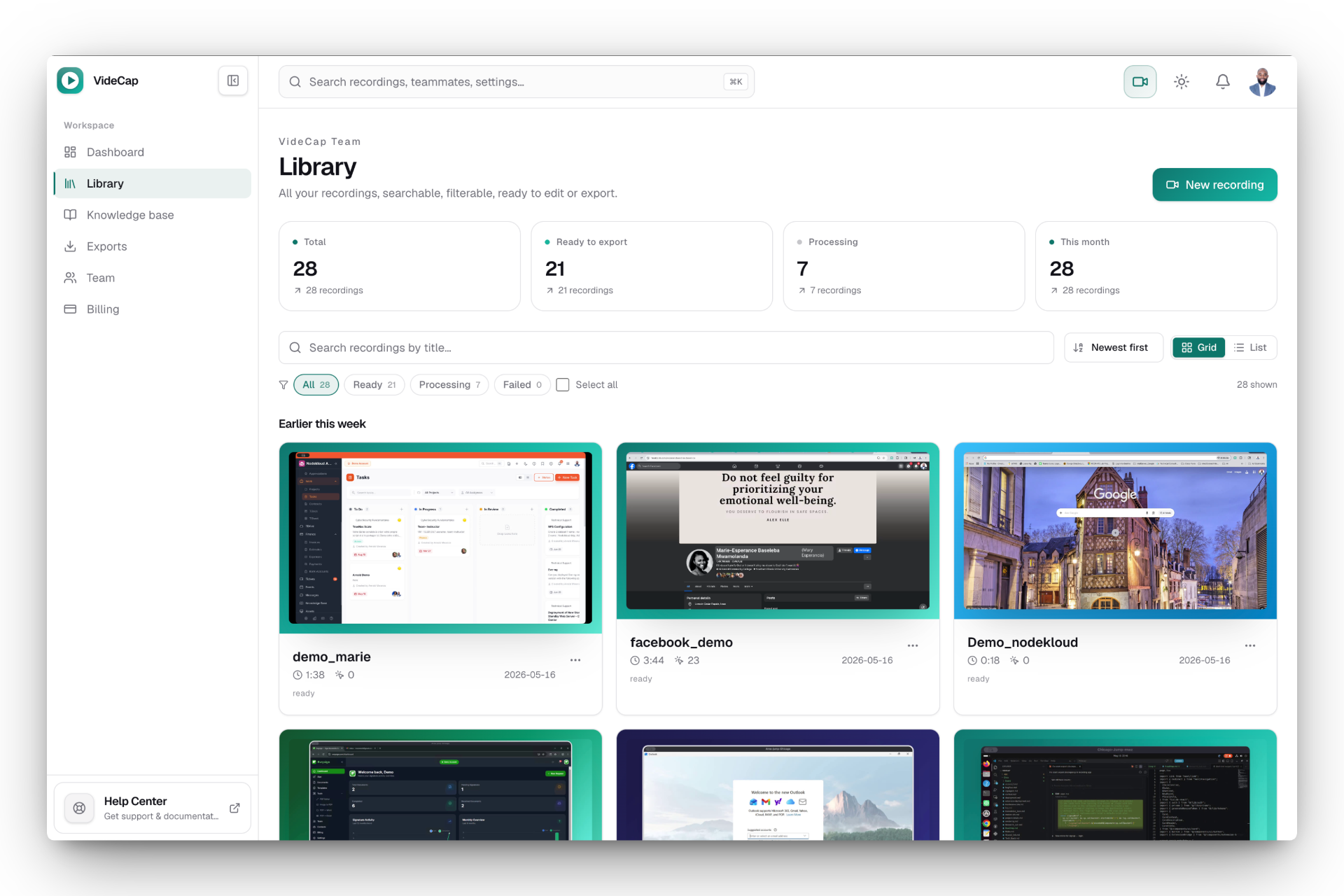 All your edited videos and screen recordings live here in one place.